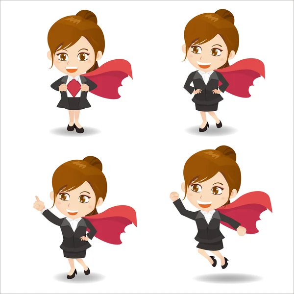 Wanita bisnis bertindak sebagai wanita super - Stok Vektor