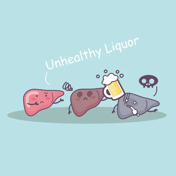 Bebida de licor insalubre e fígado — Vetor de Stock