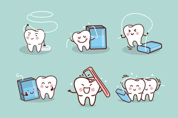 Cartoon tand med tandtråd — Stockfoto