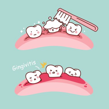 cartoon tooth brush and gingivitis clipart
