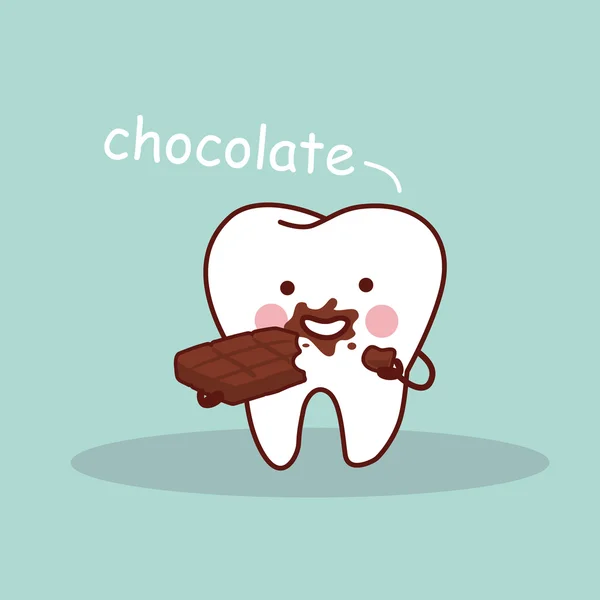 Dente de desenho animado com chocolate —  Vetores de Stock