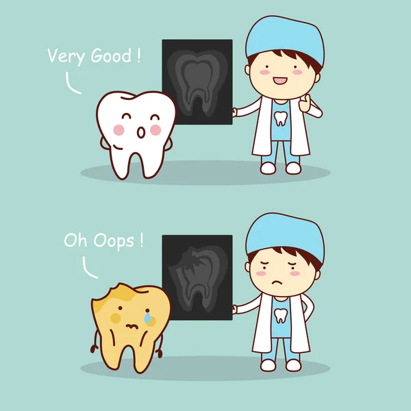 Zahn und Zahnarzt mit Röntgenbild — Stockvektor