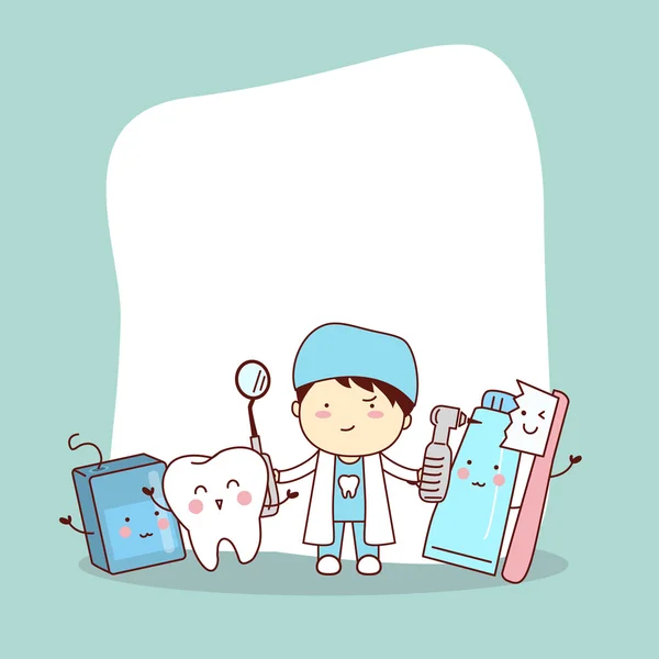 Amigo diente feliz con dentista — Vector de stock