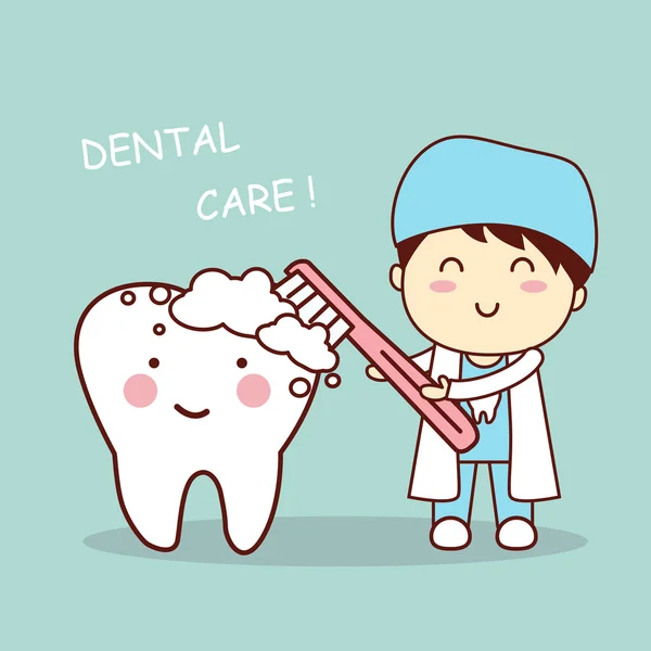 Carino cartoon dentista spazzola dente — Vettoriale Stock