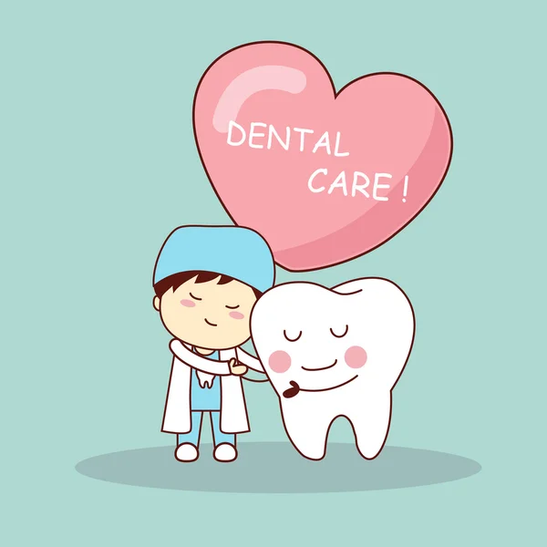 행복 한 만화 치아와 치과 의사 — 스톡 벡터