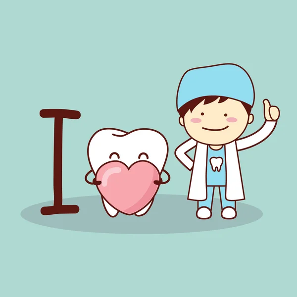 Glücklich Karikatur Zahn und Zahnarzt — Stockvektor