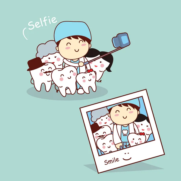Mutlu karikatür diş aile selfie