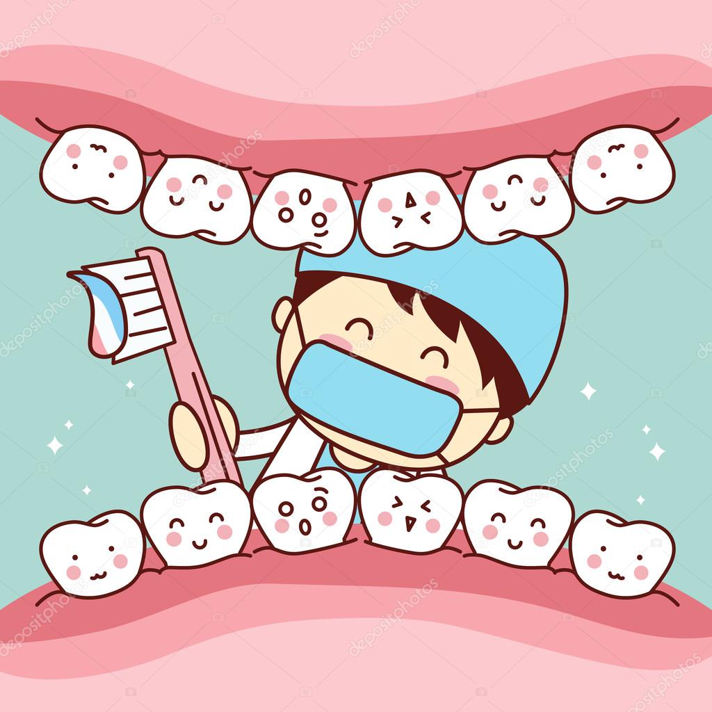 cute cartoon dentist brush tooth