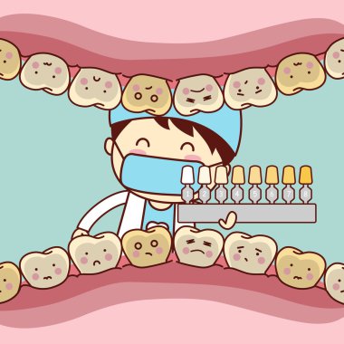 Happy cartoon tooth and dentist clipart