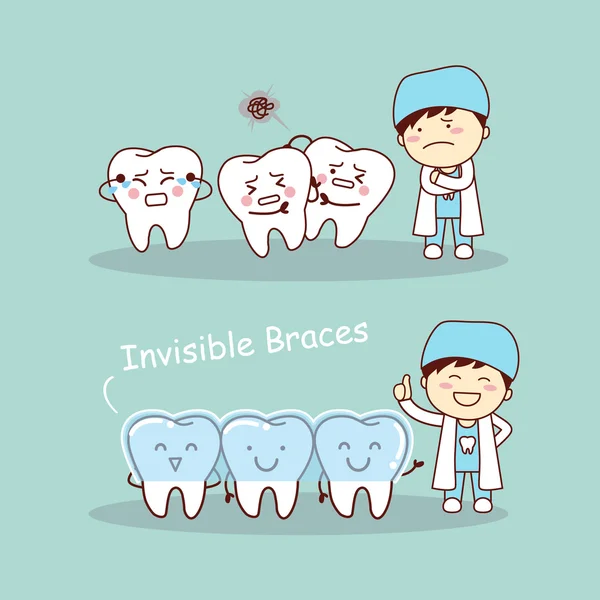 Cute cartoon tooth invisible braces — Stock Vector