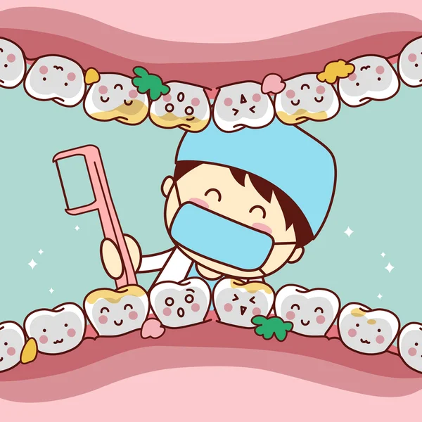 Lindo dentista de dibujos animados cepillo diente — Vector de stock