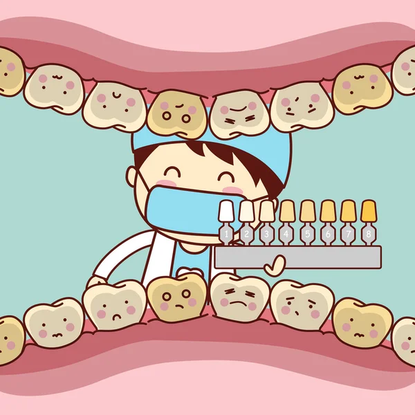 Szczęśliwy kreskówka zęba i dentysta — Wektor stockowy