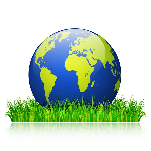 World environment day concept. Earth globe on green grass vector — Stock Vector