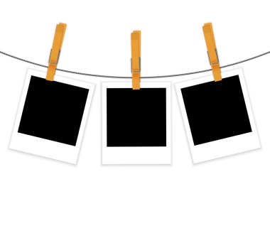 Fotoğraf çerçeveleri clothespins vektör ile ip üzerinde