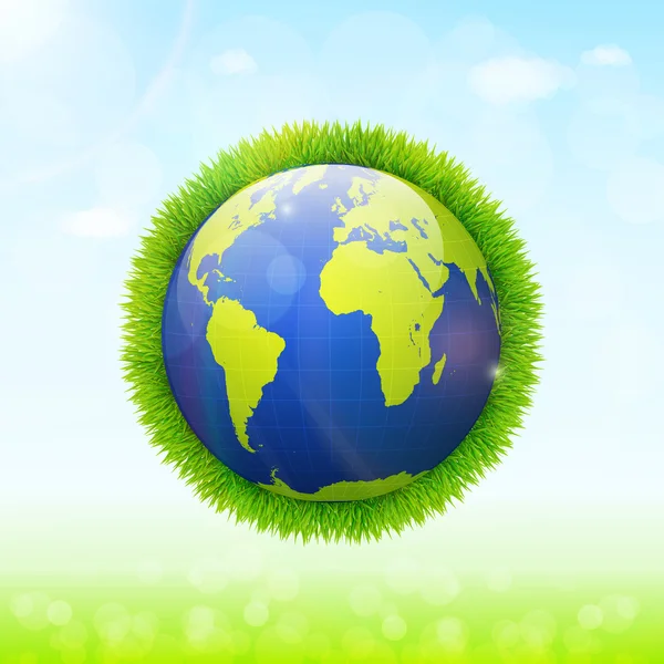 Concept de Journée mondiale de l'environnement. globe terrestre avec herbe verte — Image vectorielle