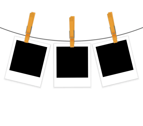 Molduras fotos na corda com vetor clothespins — Vetor de Stock