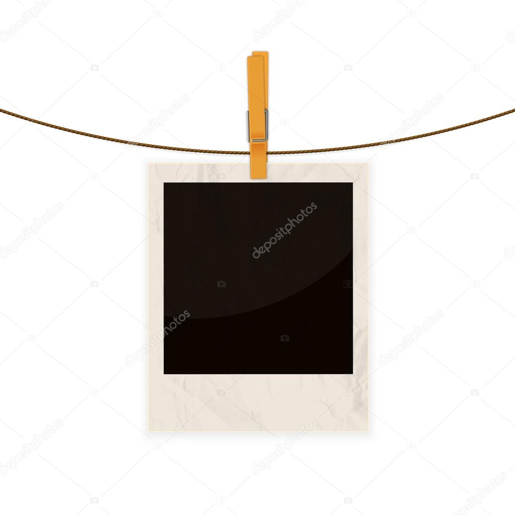 Grunge retro photo on rope with clothespin vector 