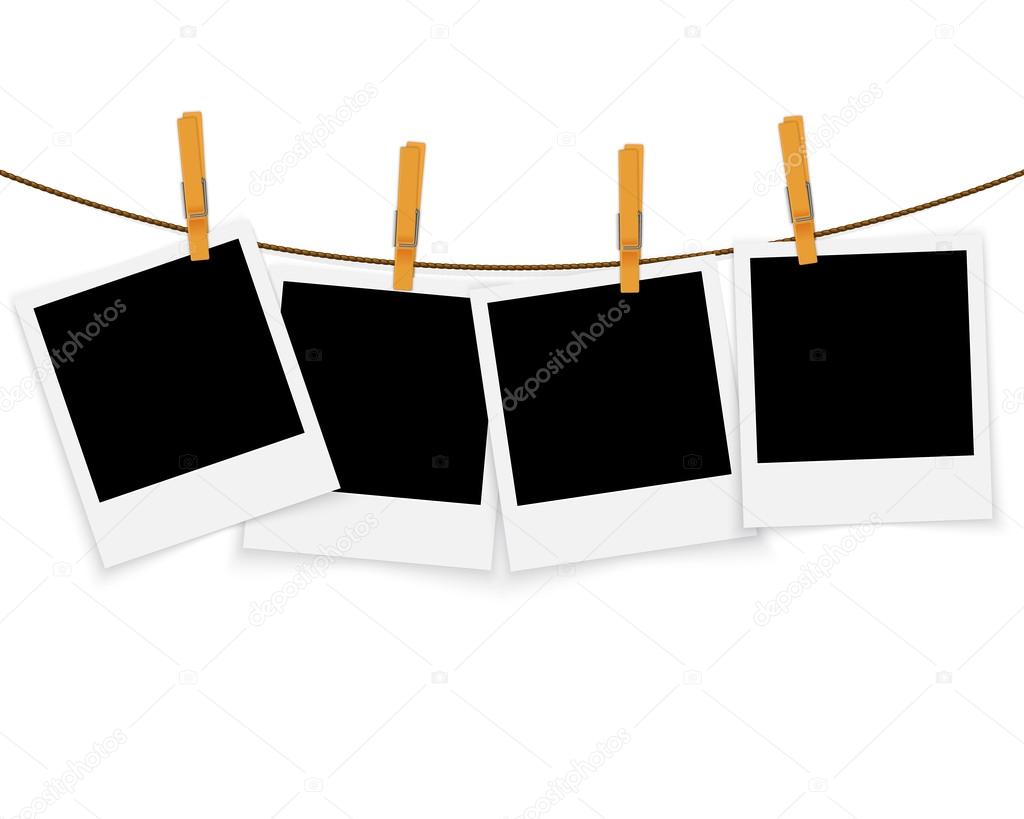 Photo frames on rope with clothespins vector