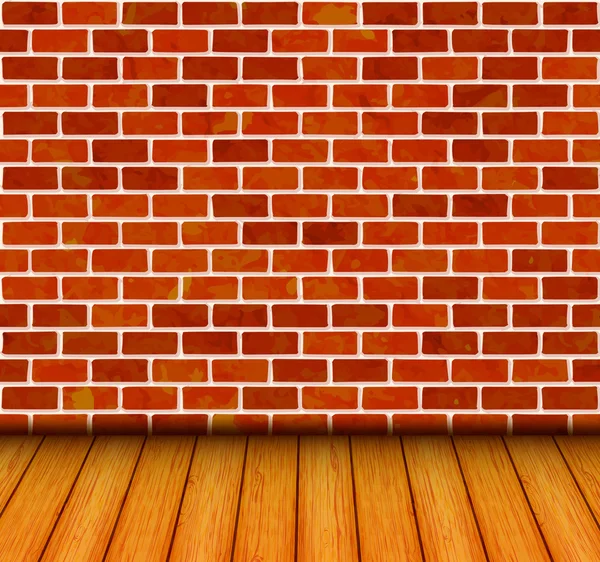 Pared de ladrillo con fondo de madera — Vector de stock