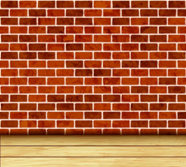 Muro de ladrillo y fondo de madera — Vector de stock