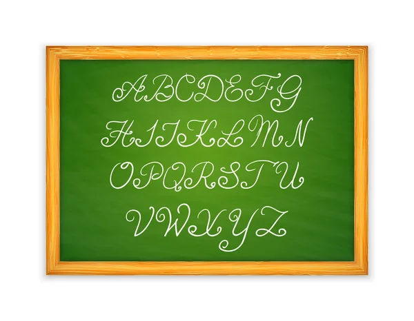 Handwritten alphabet on green blackboard — Stock Vector