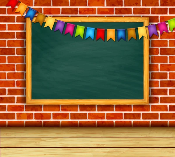 Chalkboard on brick wall background — Stock Vector