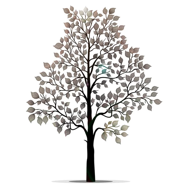 Baumsilhouette mit Blättern isoliert auf weißem Hintergrund — Stockvektor