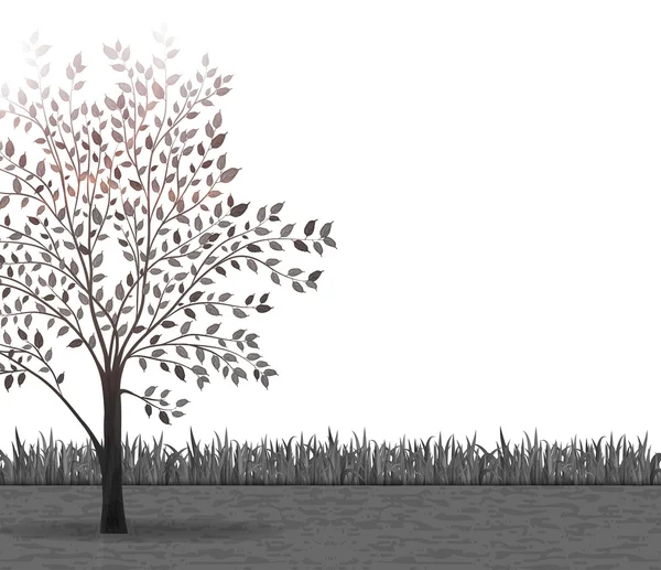 Träd med blad och gräs vector bakgrund — Stock vektor