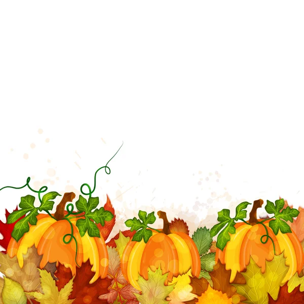 Осенний фон с тыквой и разноцветным вектором листьев — стоковый вектор