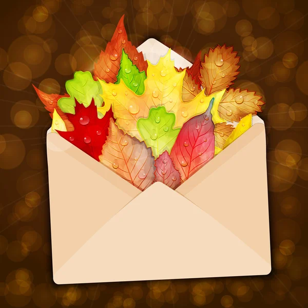 Envelope with colorful autumn leaves vector — Stock Vector