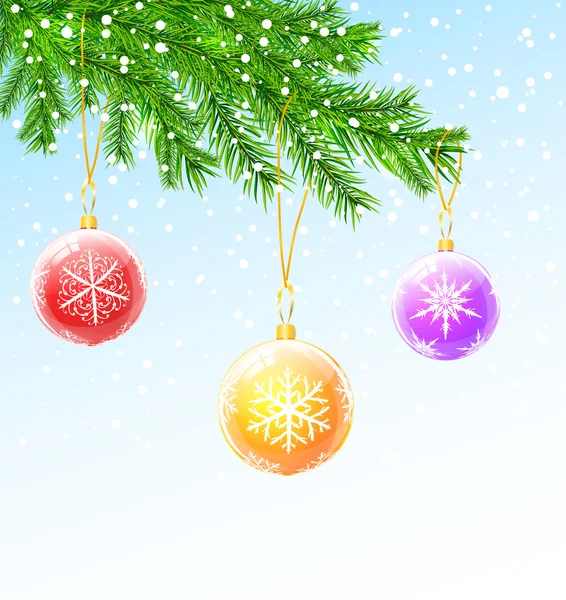 Weihnachtskugeln auf Christbaumzweig — Stockvektor