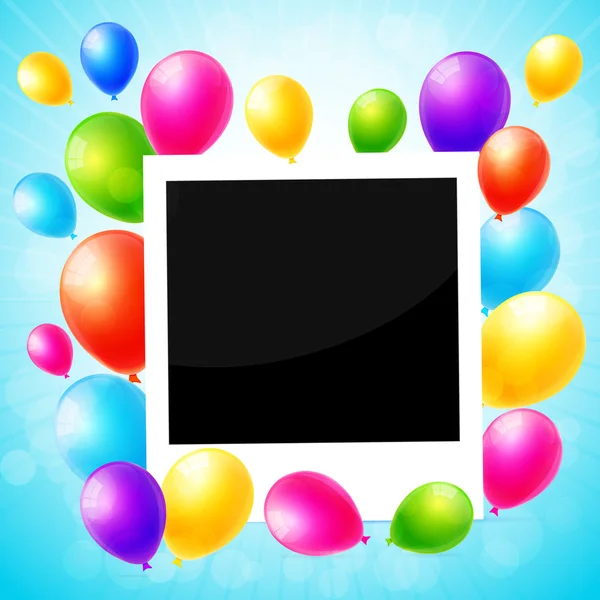 Marco de fotos con globos de colores — Vector de stock