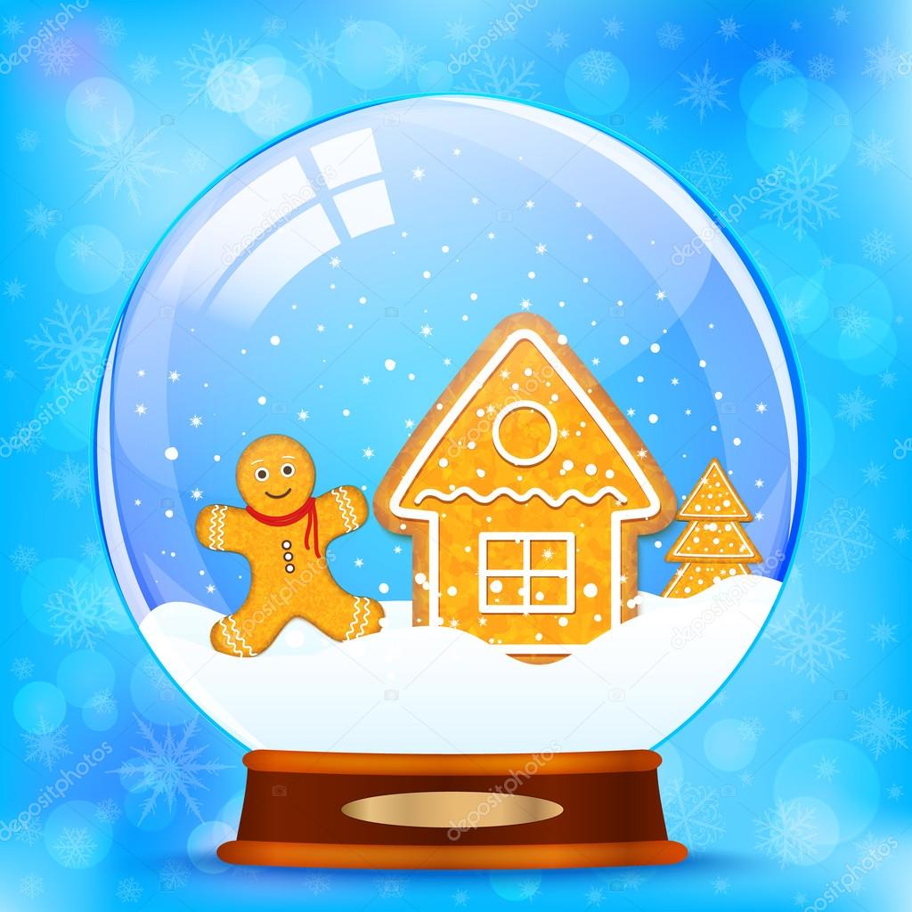 snow globe and gingerbread