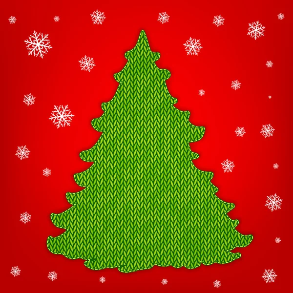 Noel ağacı kar taneleri kırmızı zemin üzerine örgü — Stok Vektör