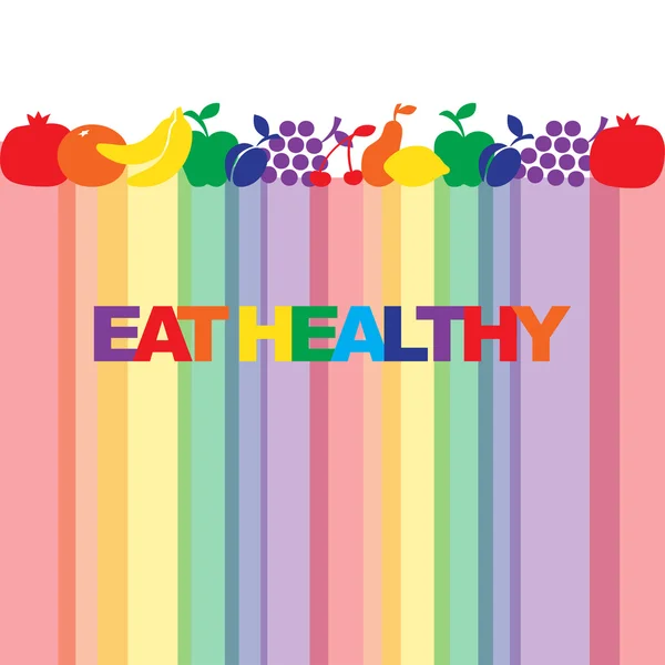 健康的な食事 - 動機付けのポスターやカラフルなフレーズとバナー アイコンや果物のサインと健康的な食事。ベクトル図 — ストックベクタ