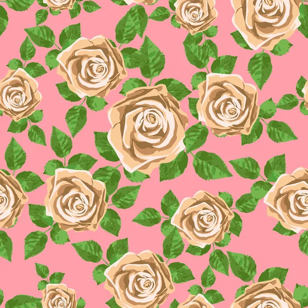 Padrão de rosas de flores vintage sem costura no fundo rosa — Vetor de Stock