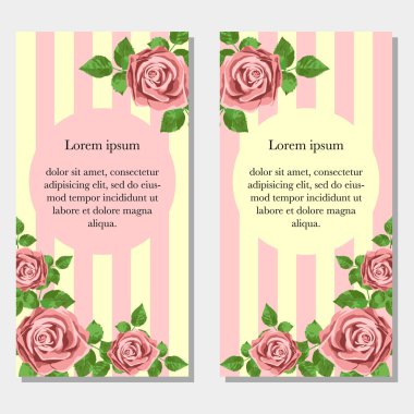 Davetiye ile pembe gerçekçi gül düğün davetiye düğün, doğum günü ve diğer tatil ve yaz veya bahar arka planı için kullanılabilir. Vektör çizim.