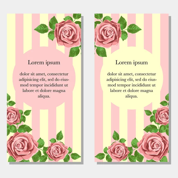 Wedding invitation card with pink realistic roses can be used as invitation card for wedding, birthday and other holiday and summer or spring background. Vector illustration. — Stock Vector