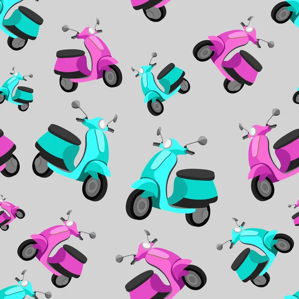 Patrón de colores sin costuras con scooters. Ilustración vectorial . — Vector de stock