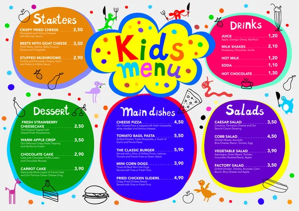 Modèle de menu pour enfants coloré mignon avec de petits monstres mignons — Image vectorielle