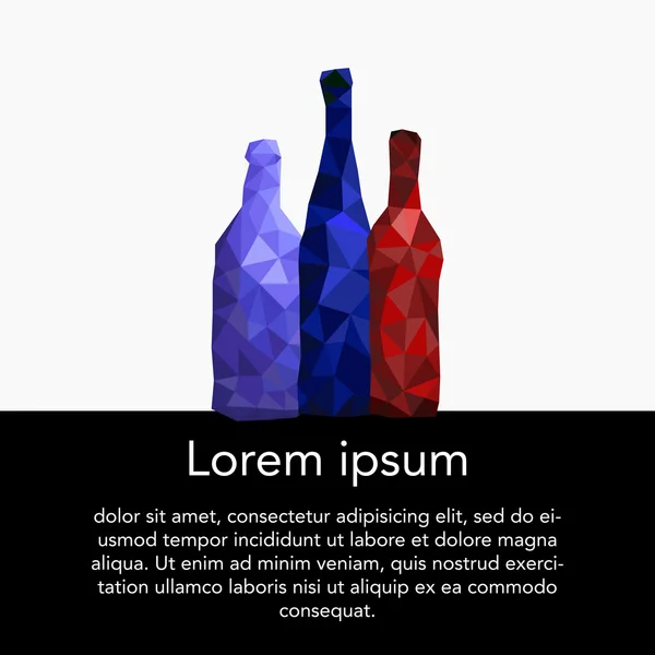 Veelhoekige kleurrijke flessen. Driehoek, lage poly stijl. Sjabloon, card, brochure. Vectorillustratie — Stockvector