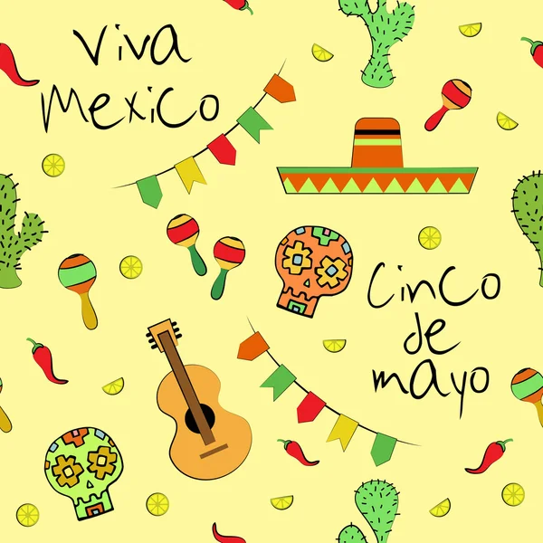 Viva Mexico Cinco de Mayo seamless mönster. Vektor illustration — Stock vektor