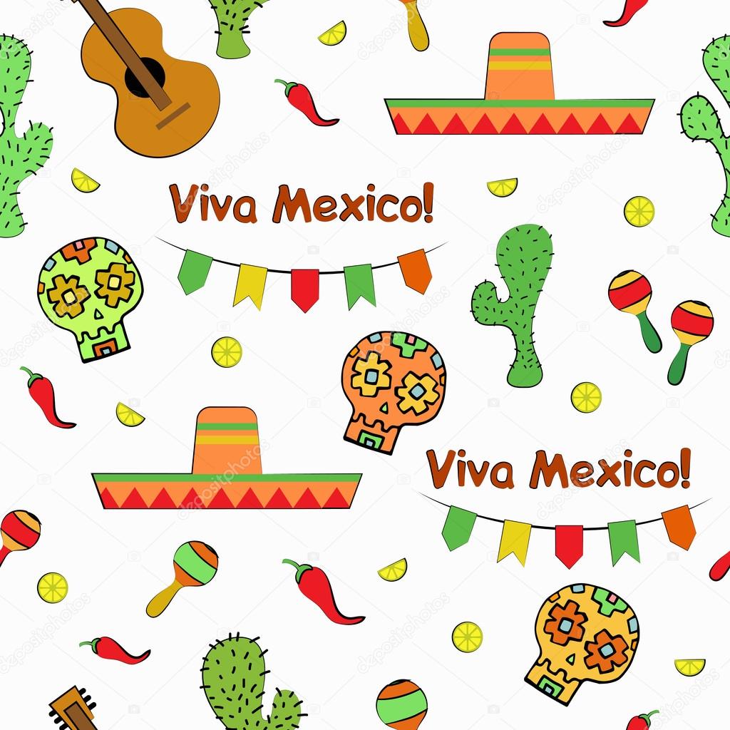 Viva Mexico Cinco de Mayo seamless pattern. Vector illustration