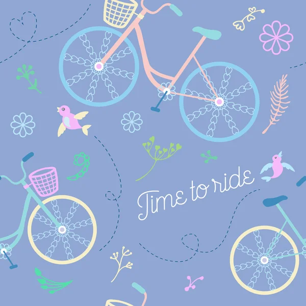 Χαριτωμένο πολύχρωμο όμορφα ποδήλατα χωρίς ραφή πρότυπο με διακοσμητικά τροχούς — Διανυσματικό Αρχείο