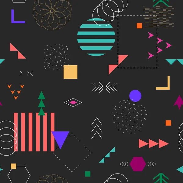 Geometrik yaratıcı renkli dikişsiz desen memphis tarzı. Vektör illüstrasyon. Arka plan, tekstil, doku.