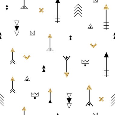 Geometrik seamless modeli memphis tarzı altın glitter doku ile.