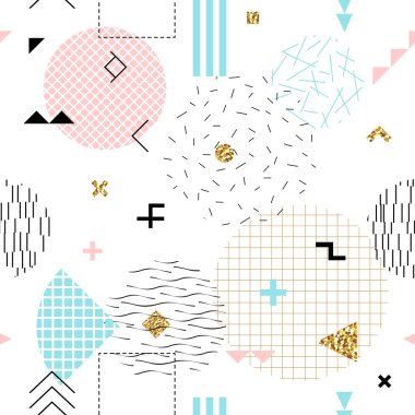 Geometrik seamless modeli memphis tarzı altın glitter doku ile.