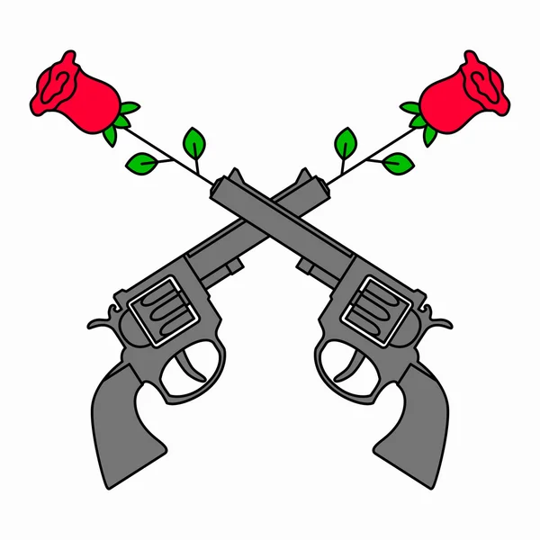 Зброю і троянди Векторні ілюстрації. Люблю вбиває. Модний стиль моно лінії — стоковий вектор