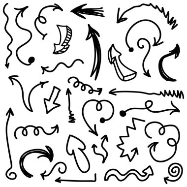 Dizi şirin doodle çizilmiş okları ver. Vektör çizim