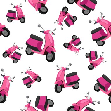Scooter ile Seamless renkli modeli. Vektör çizim. Arka plan, doku, tekstil, kumaş